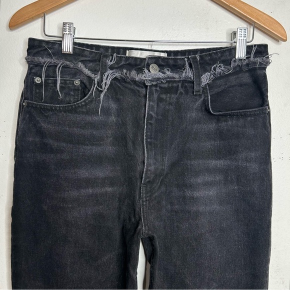 Reformation Black Cropped Cigarette Jeans 29 Raw Hem Distressed High Rise - Picture 5 of 10